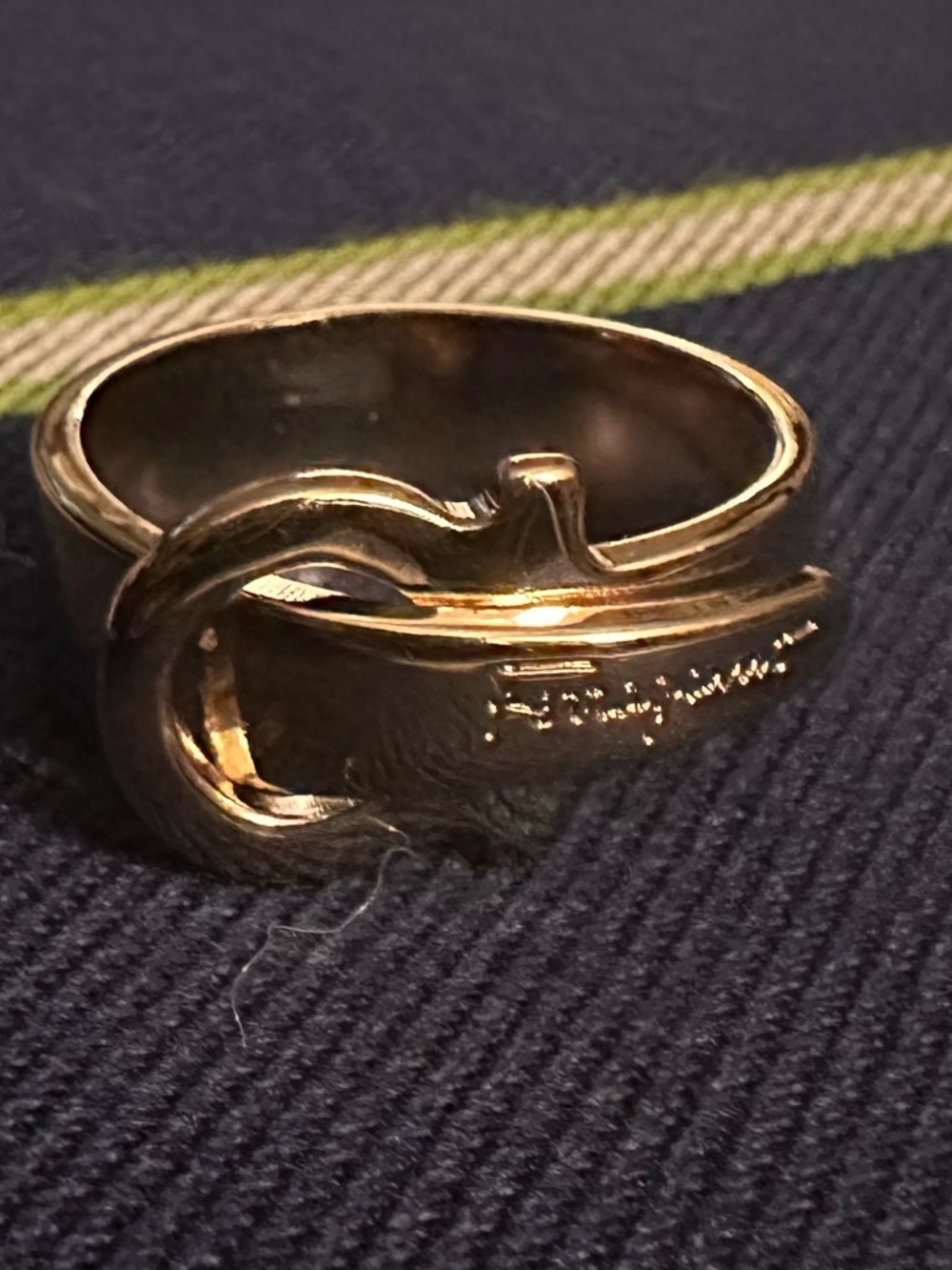 Salvatore Ferragamo Gold Tone Gancini Buckle Ring -Women's Jewelry | Scarf Ring